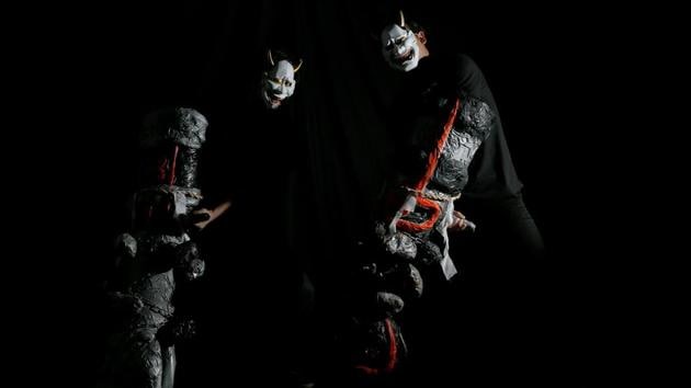 Members of Superhuman Sports Society pose with ‘rock hands’ for ‘Rock Hand Battle’ sport in Tokyo, Japan. In ‘Rock Hand Battle’ each player wears an oversized arm and tries to knock off small rocks attached to an opponent's ‘rock hand’. (REUTERS)