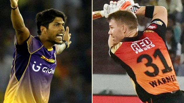 David Warner and Umesh Yadav will square off in the IPL 2017 Eliminator between Sunrisers Hyderabad and Kolkata Knight Riders at the M Chinnaswamy Stadium on Wednesday. (HT Photo/Agencies) David Warner and Umesh Yadav will square off in the IPL 2017 Eliminator between Sunrisers Hyderabad and Kolkata Knight Riders at the M Chinnaswamy Stadium on Wednesday. (HT Photo/Agencies)