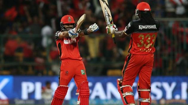 Royal Challengers Bangalore’s Virat Kohli-Chris Gayle is the first pair to register 10 century stands in T20s.(BCCI)