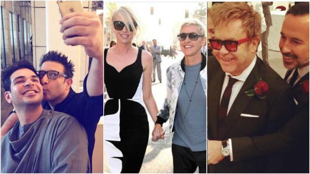 Be it singer,Sir Elton John, designer Suneet Varma or television host Ellen DeGeneres, many celebs have taken vows of matrimony with their partners.(Instagram: suneetlovesdesign; portiaderossi; eltonjohn)