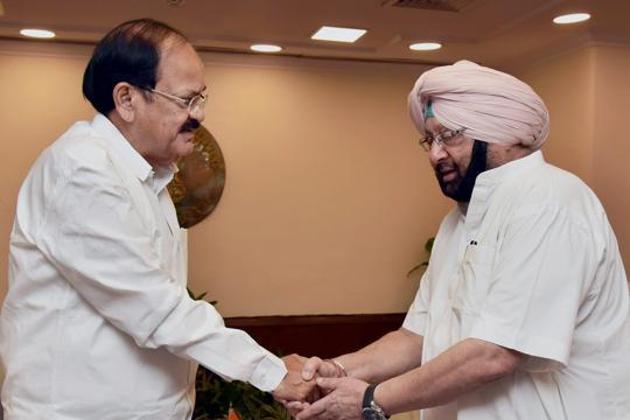 Punjab chief minister Captain Amarinder Singh meeting Union minister M Venkaiah Naidu in New Delhi on Wednesday. (PTI) Punjab chief minister Captain Amarinder Singh meeting Union minister M Venkaiah Naidu in New Delhi on Wednesday. (PTI)