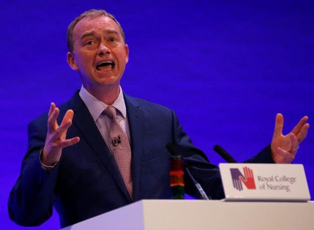 Tim Farron, leader of the Liberal Democrat Party, at the Royal College of Nursing in Liverpool on Monday. (Reuters) Tim Farron, leader of the Liberal Democrat Party, at the Royal College of Nursing in Liverpool on Monday. (Reuters)