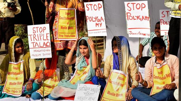 Activists protest against the practice of triple talaq in New Delhi, May 10. Opposition parties see the move to annul triple talaq as anti-Muslim in the guise of safeguarding the dignity of women. (PTI) Activists protest against the practice of triple talaq in New Delhi, May 10. Opposition parties see the move to annul triple talaq as anti-Muslim in the guise of safeguarding the dignity of women. (PTI)