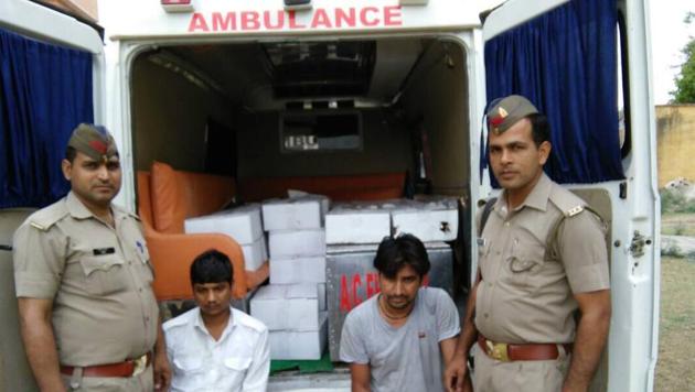 The two men had modified an old Tempo Traveller to look like a multispecialty ambulance. The two men had modified an old Tempo Traveller to look like a multispecialty ambulance.