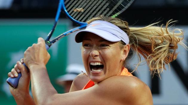 Maria Sharapova in action during the Rome Open tennis tournament on Tuesday. (REUTERS) Maria Sharapova in action during the Rome Open tennis tournament on Tuesday. (REUTERS)