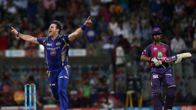 Mitchell McClenaghan struck early as he removed Rahul Tripathi cheaply. (BCCI) 