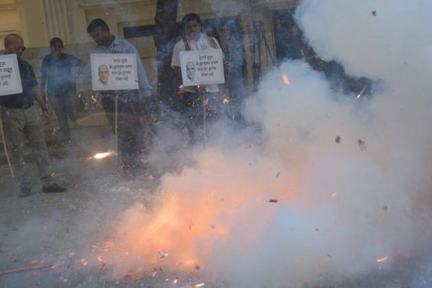 Celebrations outside Jadhav’s house in Powai, Mumbai. (Prashant Waydande) Celebrations outside Jadhav’s house in Powai, Mumbai. (Prashant Waydande)
