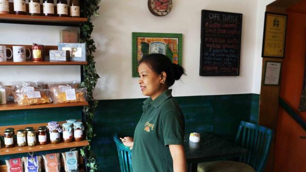 Monet Lalparvul at a Khan Market café where she works. (Mayank Austen Soofi / HT Photo) Monet Lalparvul at a Khan Market café where she works. (Mayank Austen Soofi / HT Photo)