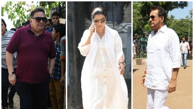 Kajol, Rishi Kapoor and Kiran Kumar pay their last respects to Reema Lagoo.(HT Photo/Yogen Shah)