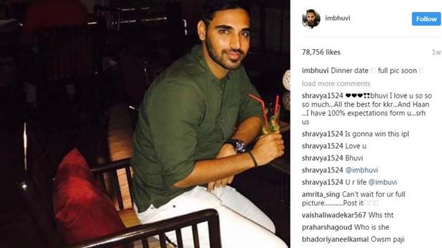Cricketer Bhuvaneshwar Kumar's recent Instagram post shows him eating out at a restaurant with a mystery woman.(Instagram/ imbhuvi)
