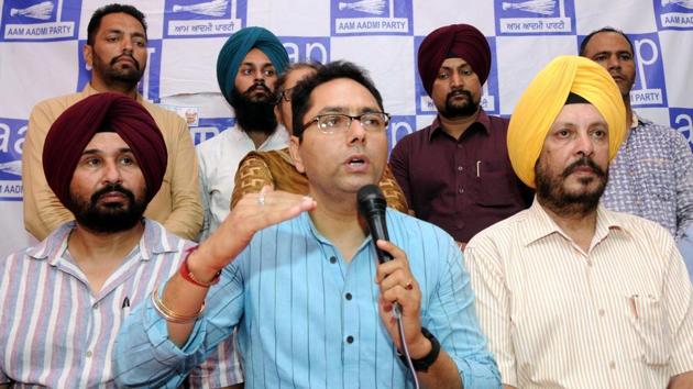 Punjab AAP co-president Aman Arora addressing the media in Patiala on Thursday, May 18. (Bharat Bhushan/HT) Punjab AAP co-president Aman Arora addressing the media in Patiala on Thursday, May 18. (Bharat Bhushan/HT)