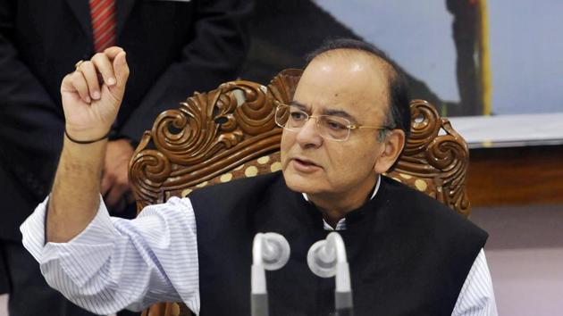 Finance minister Arun Jaitley addresses a press conference in Srinagar on Thursday. (Waseem Andrabi/HT Photo) Finance minister Arun Jaitley addresses a press conference in Srinagar on Thursday. (Waseem Andrabi/HT Photo)