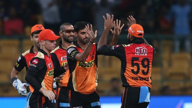 Bhuvneshwar Kumar gave SRH the early wicket of Chris Lynn, before sending Yusuf Pathan back to the pavillion with a run out dismissal. (BCCI)