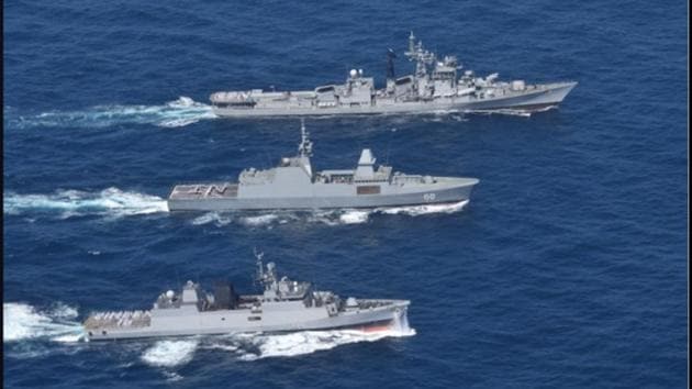 File photo of warships participating in Simbex-16, the exercise between the navies of India and Singapore. (Indian Navy) File photo of warships participating in Simbex-16, the exercise between the navies of India and Singapore. (Indian Navy)
