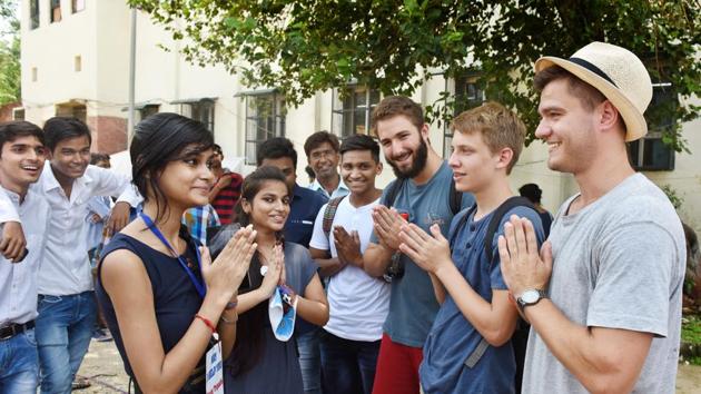 Students interact during a cultural exchange programme at Ramjas College on the first day of college in 2016. (Sushil Kumar/ HT FILE) Students interact during a cultural exchange programme at Ramjas College on the first day of college in 2016. (Sushil Kumar/ HT FILE)