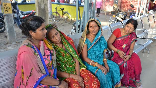 Grieving family members of the CRPF jawan, Soham, outside the sadar hospital on Friday.(Damodar Prasad / HT Photo) Grieving family members of the CRPF jawan, Soham, outside the sadar hospital on Friday.(Damodar Prasad / HT Photo)
