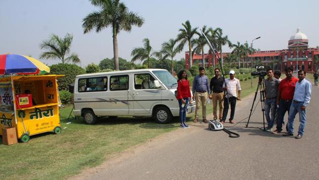 Members of the team that made an advertisement film to promote neera, on the campus of Bihar Agriculture University, Sabour. (HT photo) Members of the team that made an advertisement film to promote neera, on the campus of Bihar Agriculture University, Sabour. (HT photo)