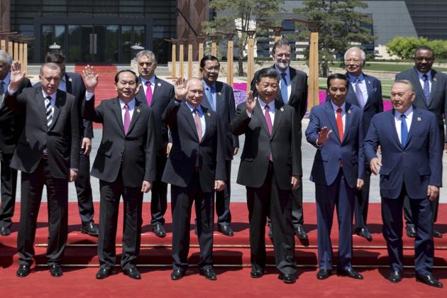 Chinese President Xi Jinping with leaders attending the Belt and Road Forum at Yanqi Lake, on the outskirt of Beijing, on Monday. (AP File) Chinese President Xi Jinping with leaders attending the Belt and Road Forum at Yanqi Lake, on the outskirt of Beijing, on Monday. (AP File)