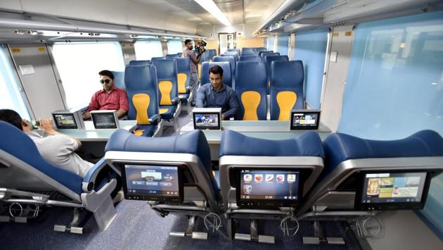Equipped with LCD screens and plenty of legroom, Tejas is all set for plans to upgrade a number of trains including Shatabdi express on a few routes. (Arvind Yadav/HT PHOTO) Equipped with LCD screens and plenty of legroom, Tejas is all set for plans to upgrade a number of trains including Shatabdi express on a few routes. (Arvind Yadav/HT PHOTO)