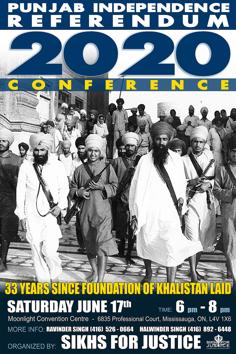 A poster for the Punjab Independence Referendum 2020 Conference organised by the hardline activist group Sikhs for Justice, or SFJ, on June 17.(HT Photo)