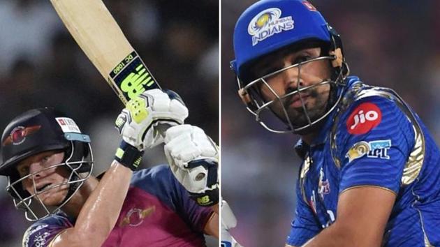 The Mumbai Indians skipper Rohit Sharma has had a modest IPL with 309 runs at an average of 23.76 while Steve Smith (L) has 421 runs at an average of close to 40. (HT Photo)