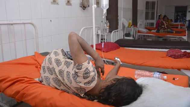 Police admitted the woman to the district hospital after she was found at Meerut crossing in Ghaziabad on Saturday. (Sakib Ali/HT Photo) Police admitted the woman to the district hospital after she was found at Meerut crossing in Ghaziabad on Saturday. (Sakib Ali/HT Photo)