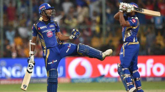 Krunal Pandya and Kieron Pollard celebrates Mumbai Indians’ win over Kolkata Knight Riders. (PTI) Krunal Pandya and Kieron Pollard celebrates Mumbai Indians’ win over Kolkata Knight Riders. (PTI)