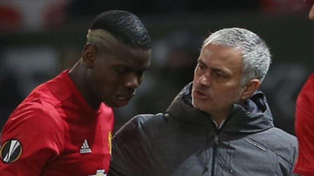 Manchester United manager Jose Mourinho (R) has praised Paul Pogba (L) for the way he has responded to his father’s death.(Man Utd via Getty Images)