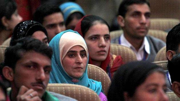 Students at a function held for distributing appointment letters under a project launched to provide skill development training to the unemployed youth of Jammu and Kashmir.(HT File Photo)
