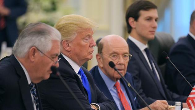 (From L) US Secretary of State Rex Tillerson, US President Donald Trump, Commerce Secretary Wilbur Ross and advisor Jared Kuchner take part in bilateral meeting with Saudi Arabia's King Salman bin Abdulaziz al-Saud at the Saudi Royal Court in Riyadh on May 20, 2017. (AFP Photo) (From L) US Secretary of State Rex Tillerson, US President Donald Trump, Commerce Secretary Wilbur Ross and advisor Jared Kuchner take part in bilateral meeting with Saudi Arabia's King Salman bin Abdulaziz al-Saud at the Saudi Royal Court in Riyadh on May 20, 2017. (AFP Photo)