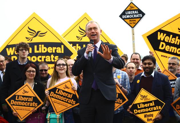 Britain's Liberal Democrats leader Tim Farron addresses supporters in Cardiff, south Wales.(AFP file)