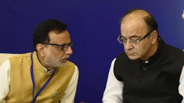 Finance minister Arun Jaitley and revenue secretary Hasmukh Adhia at a conference.(HT photo) Finance minister Arun Jaitley and revenue secretary Hasmukh Adhia at a conference.(HT photo)