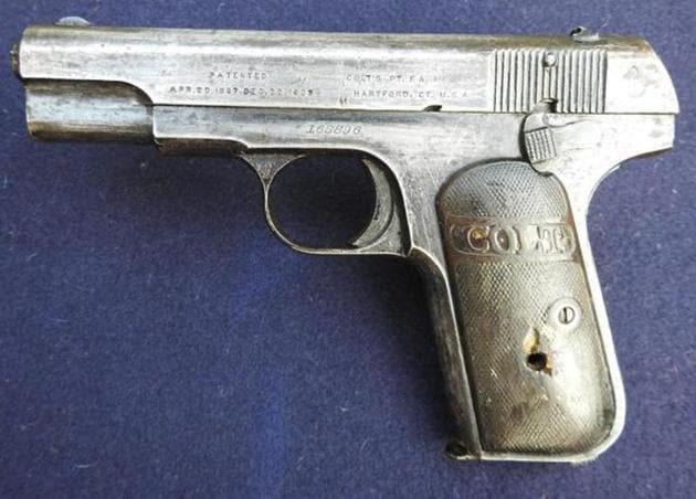The pistol whose last bullet killed British Raj police officer John Saunders on December 17, 1928. (Photo courtesy Pankaj Goomar) The pistol whose last bullet killed British Raj police officer John Saunders on December 17, 1928. (Photo courtesy Pankaj Goomar)