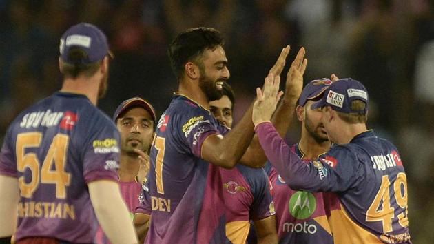 Rising Pune Supergiant bowler Jaydev Unadkat became the first bowler to bowl a triple-wicket maiden in the final over and also picked up 5/30, his second five-wicket haul in IPL which made him the only Indian to achieve the feat. (AFP) Rising Pune Supergiant bowler Jaydev Unadkat became the first bowler to bowl a triple-wicket maiden in the final over and also picked up 5/30, his second five-wicket haul in IPL which made him the only Indian to achieve the feat. (AFP)