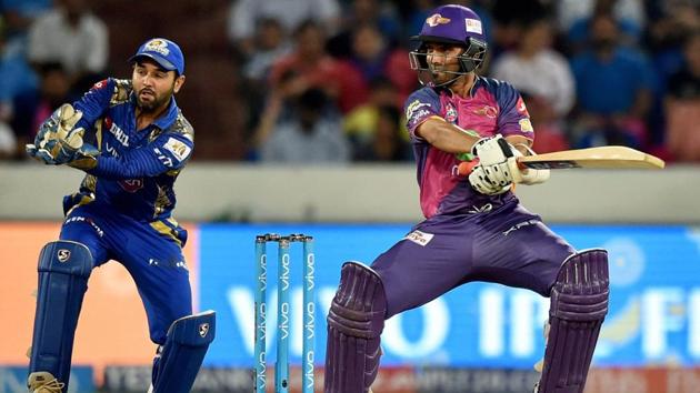 Rising Pune Supergiants Ajinkiya Rahane plays a shot during the IPL 2017 final. (PTI)