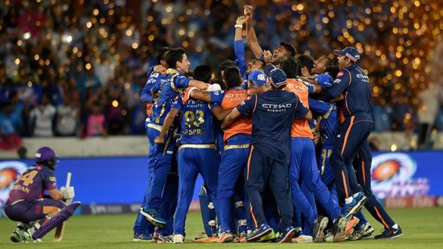 Mumbai Indians players celebrate after winning the IPL 2017 final against Rising Pune Supergiant. (PTI)