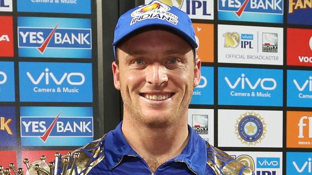 Jos Buttler couldn’t control his excitement as Mumbai Indians clinched the IPL 2017 title.(BCCI)