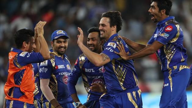 Mumbai Indians player celebrate defeating Rising Pune Supergiant by one run to win the Indian Premier league (IPL) 2017.(BCCI)