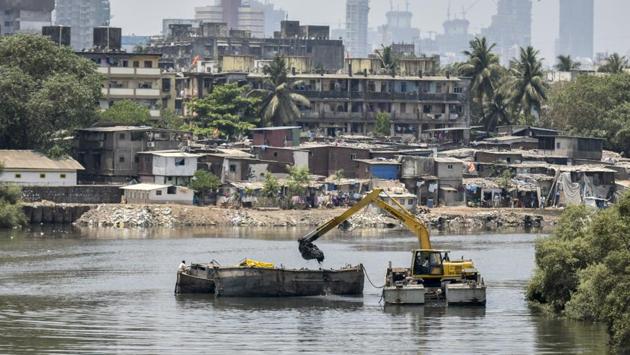 Desilting work underway at Mahim as part of civic body’s pre-monsoon preparation. (HT file) Desilting work underway at Mahim as part of civic body’s pre-monsoon preparation. (HT file)