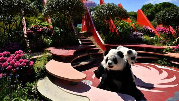 ‘Panda's’ are pictured in the 'Chengdu Silk Road Garden'. (Ben STANSALL / AFP) 
