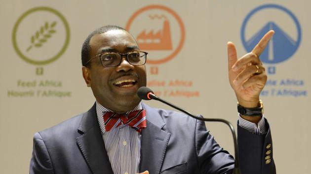 African Development Bank (ADB) president Akinwumi Adesina addresses a press conference in Ahmedabad, May 20, 2017.(AFP)