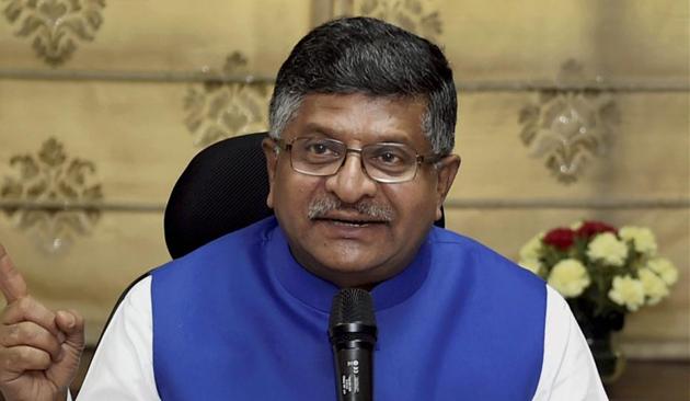 Union Minister for Electronics & Information Technology Ravi Shankar Prasad addresses a press conference on the achievements of the Ministry during 3 years of NDA Government, in New Delhi on Tuesday. (PTI PHOTO) Union Minister for Electronics & Information Technology Ravi Shankar Prasad addresses a press conference on the achievements of the Ministry during 3 years of NDA Government, in New Delhi on Tuesday. (PTI PHOTO)