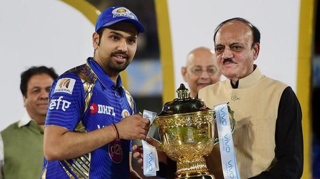 Mumbai Indians captain Rohit sharma receives the IPL 2017 trophy after their victory over Rising Pune Supergiant. (PTI) Mumbai Indians captain Rohit sharma receives the IPL 2017 trophy after their victory over Rising Pune Supergiant. (PTI)