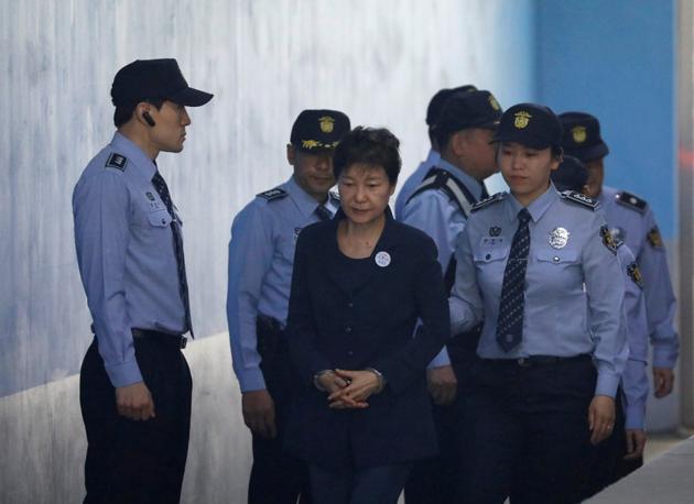 Former South Korea President Park Geun Hye arrives at a court in Seoul,(Reuters)