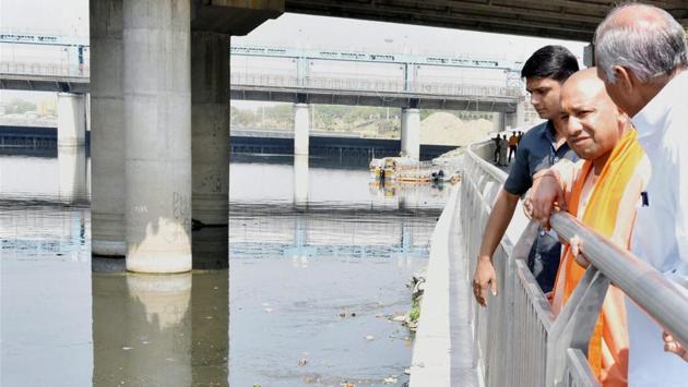 Uttar Pradesh state Chief Minister Yogi Adityanath during an inspection of the Gomti Riverfront, one of the ambitious projects of previous Samajwadi Party government, in Lucknow on Monday 22nd May 2017. ‘Water quality of the Ganga at Varanasi has improved whereas the quality of the Gomti river waters worsened,’ states the CAG report for the year ending March 2016, tabled recently in the Vidhan Sabha. (PTI)
