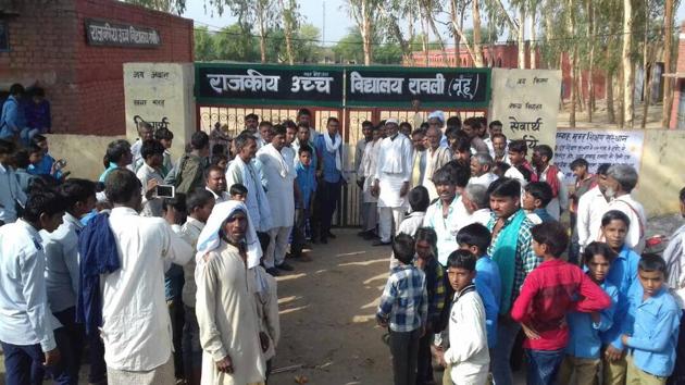 The government school in Rawli village in Mewat district where parents locked the main gate on Wednesday morning. The government school in Rawli village in Mewat district where parents locked the main gate on Wednesday morning.