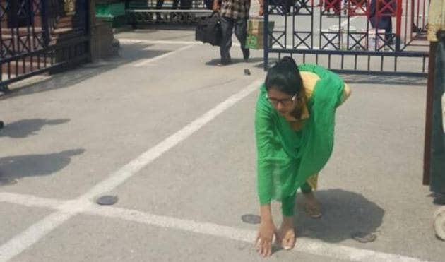 Uzma Ahmed at the Attari border on Thursday.(ANI Twitter)