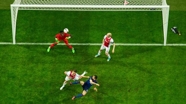 Henrikh Mkhitaryan of Manchester United scores the second goal in their UEFA Europa League final against Ajax Amsterdam at Friends Arena in Stockholm on Wednesday. (Getty Images)