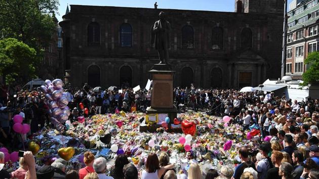 A minute's silence is observed at a gathering in St Ann's Square, in central Manchester, on Thursday, as a mark of respect to the victims of the May 22 terror attack at the Manchester Arena. Britain has raised its terror alert to the maximum level and ordered troops to protect strategic sites after 22 people were killed in a suicide bomb attack on a Manchester pop concert. The ICC Champions Trophy cricket tournament will be held in the country from June 1 to 18, and teams are trying to ensure that the security at the venues are water tight. (AFP) A minute's silence is observed at a gathering in St Ann's Square, in central Manchester, on Thursday, as a mark of respect to the victims of the May 22 terror attack at the Manchester Arena. Britain has raised its terror alert to the maximum level and ordered troops to protect strategic sites after 22 people were killed in a suicide bomb attack on a Manchester pop concert. The ICC Champions Trophy cricket tournament will be held in the country from June 1 to 18, and teams are trying to ensure that the security at the venues are water tight. (AFP)