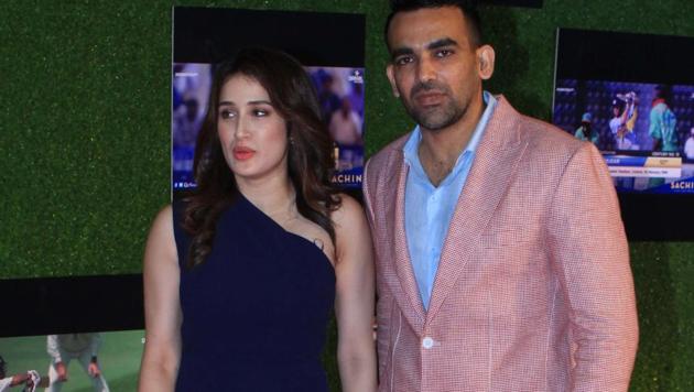 Zaheer Khan and fiance Sagarika Ghatkge at the premiere of ‘Sachin:A Billion Dreams’ at PVR Icon in Andheri, Mumbai, on Wednesday. (prodip guha)